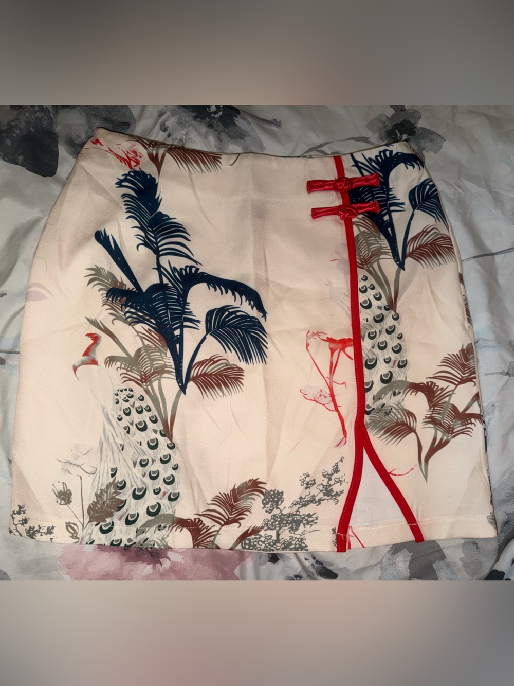 SHEIN white Japanese Crain print Mini Skirt